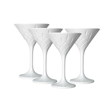 Plastic White Diamond Cut Martini Glasses 8oz - Set of 4