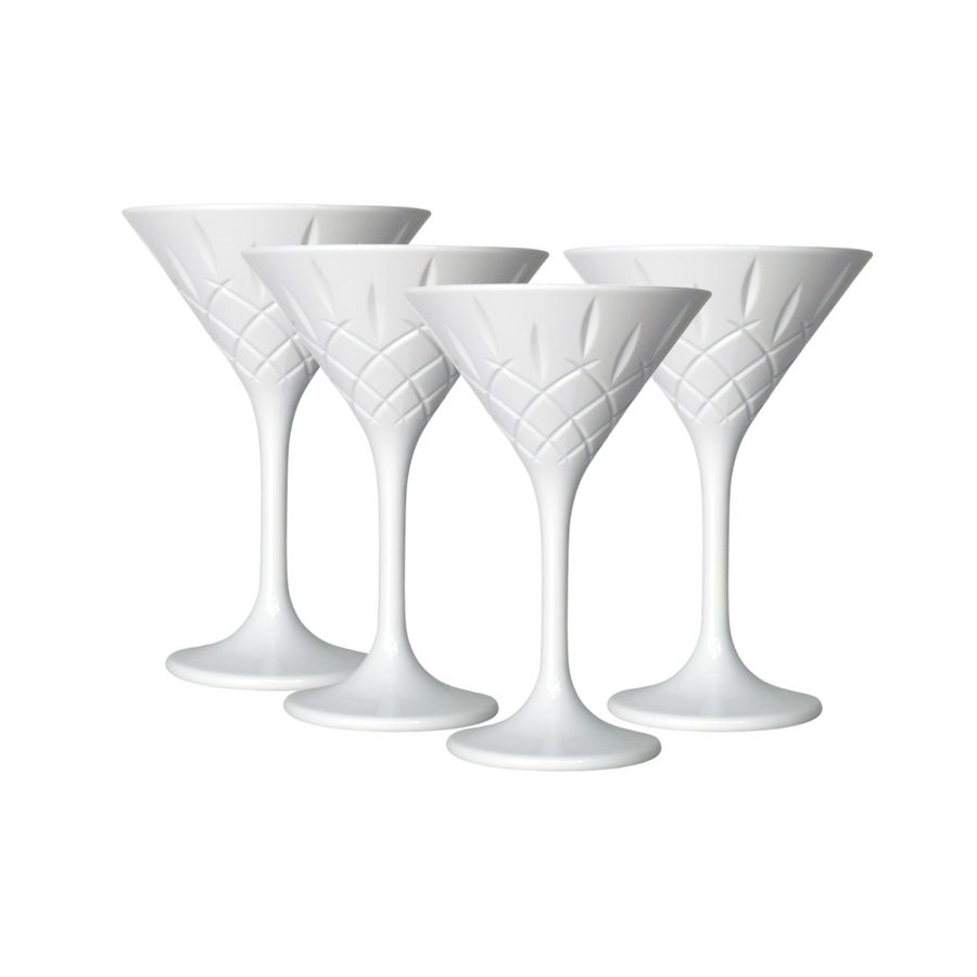 Plastic White Diamond Cut Martini Glasses 8oz - Set of 4